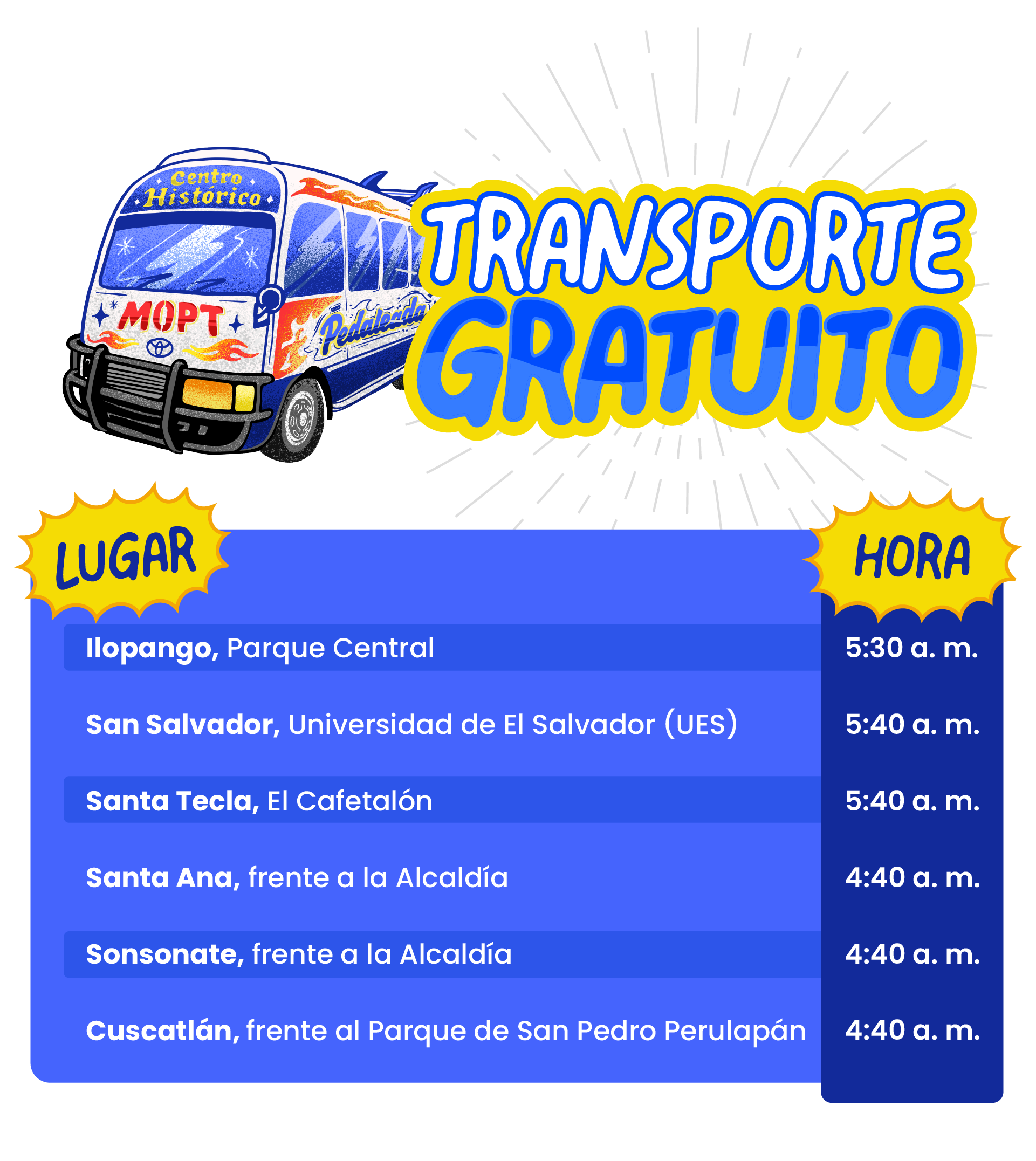 Transporte Gratuito - Lugares y horarios